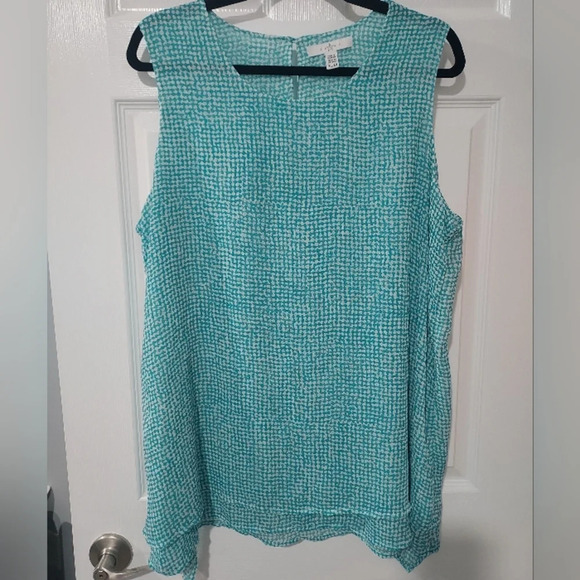 Fever Teal Blue & White Double Layer Sleeveless Blouse in Size XL - Picture 2 of 11